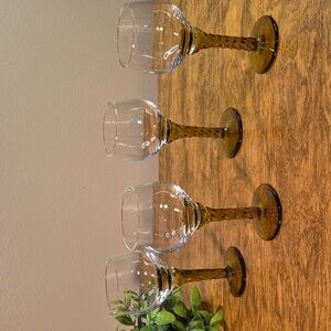 VINTAGE Amber Tone Twisted Stem Art Wine Glasses, Set of 4